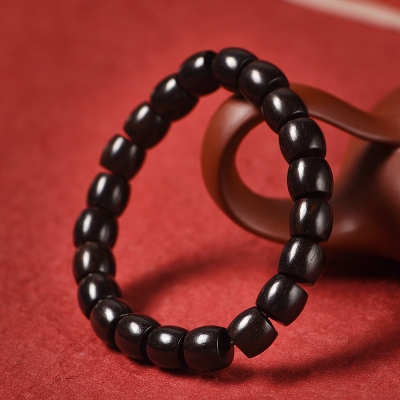 Green sandalwood straight-cut beads, bucket beads, old-style bracelet, Buddhist prayer beads, cultural play, men's and women's single-loop bracelet Specification image