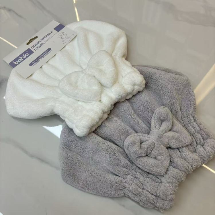 Solid-color shower cap, large bow princess cap, hair drying and washing cap, water-absorbing quick-drying hair cap Application Scenario