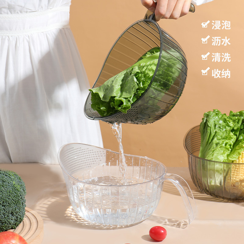 家用厨房淘米篮 透明PET沥水洗米筛密孔淘米神器洗菜篮果蔬沥水篮