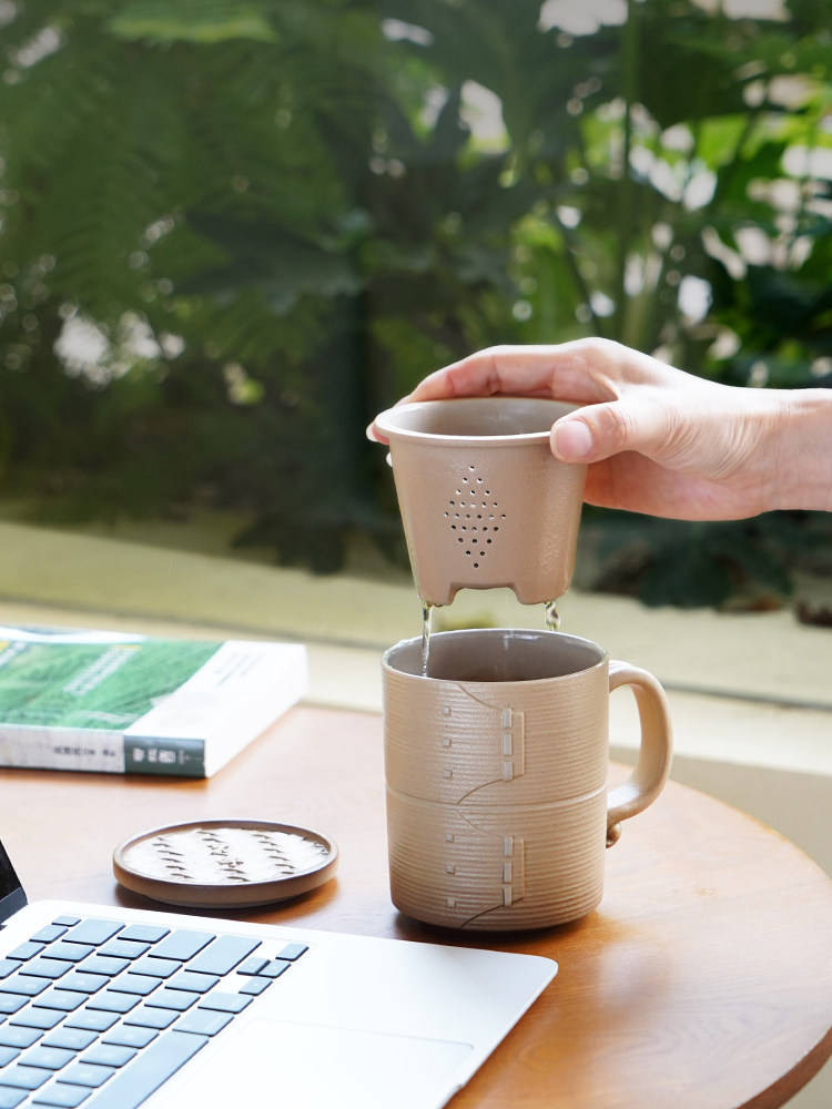 Lubao Ceramic office cups, personal dedicated tea cups with LIDS, tea-water separation office water cups, striving for excellence Specification image