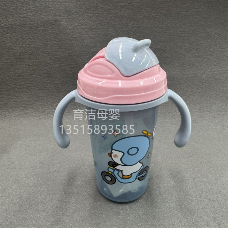 Children's water cup with lid and handle, baby water-absorbing cup, anti-drop and heat-resistant PP water cup, 300ML portable baby cup Specification image