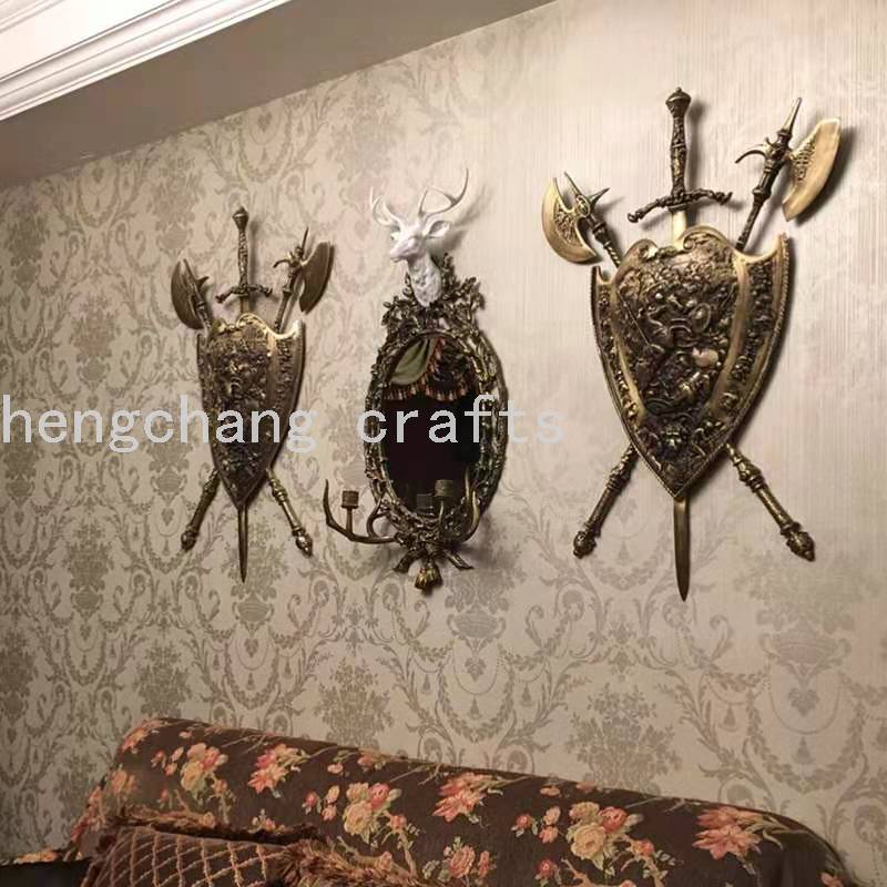 豪华欧式古典家居装饰软装修客厅墙面装饰墙面装饰鹿头铜挂镜