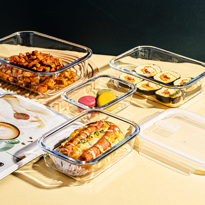 饭盒玻璃碗透明微波炉长方形保鲜盒收纳盒便当盒家用冰箱玻璃饭