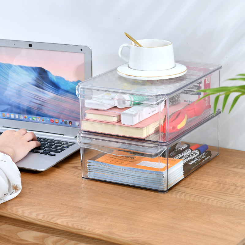 Transparent PET food-grade office file desktop storage box, kitchen fruit and vegetable storage box, household refrigerator storage box