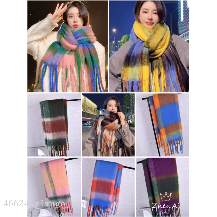 Cross-border scarf wholesale e-commerce live-streaming supply chain supply of thick fluorescent checkered scarves details Picture