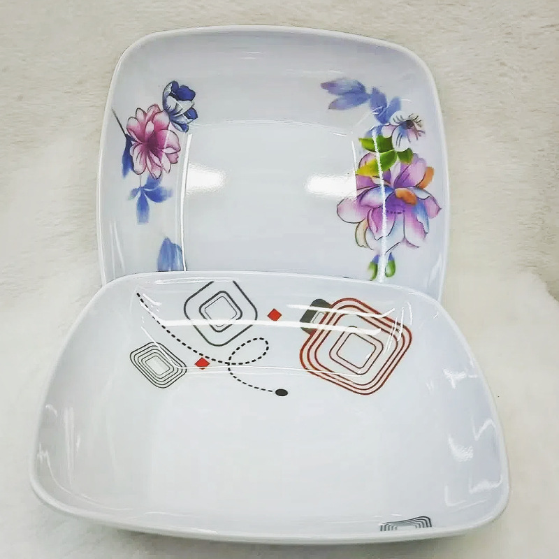 White plates, melamine tableware, square plates, flat plates, deep plates, vegetable plates, dinner plates, Western plates, commercial imitation porcelain square plates wholesale Application Scenario