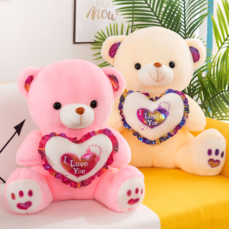 South American, Russian, European and American foreign trade best-selling plush toy figurines with heart-hugging bears, glowing bear dolls, children's gifts