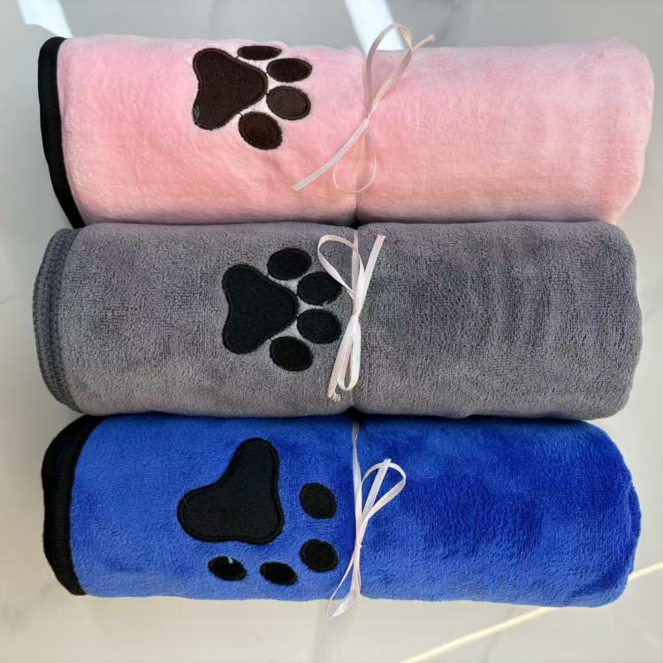加大柔软舒适宠物毛巾 猫狗洗澡美容浴巾 50*100cm绣狗掌毛巾