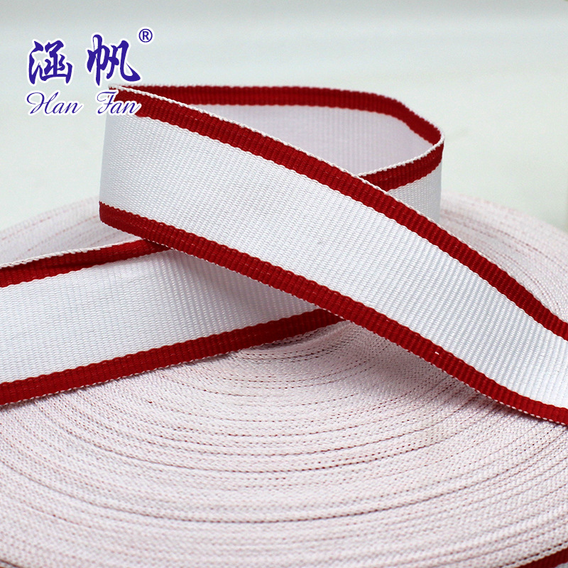Factory direct sales, specializing in custom-made and wholesale of various clothing and bag webbing, colored webbing, wholesale discounts, and striped webbing Specification image