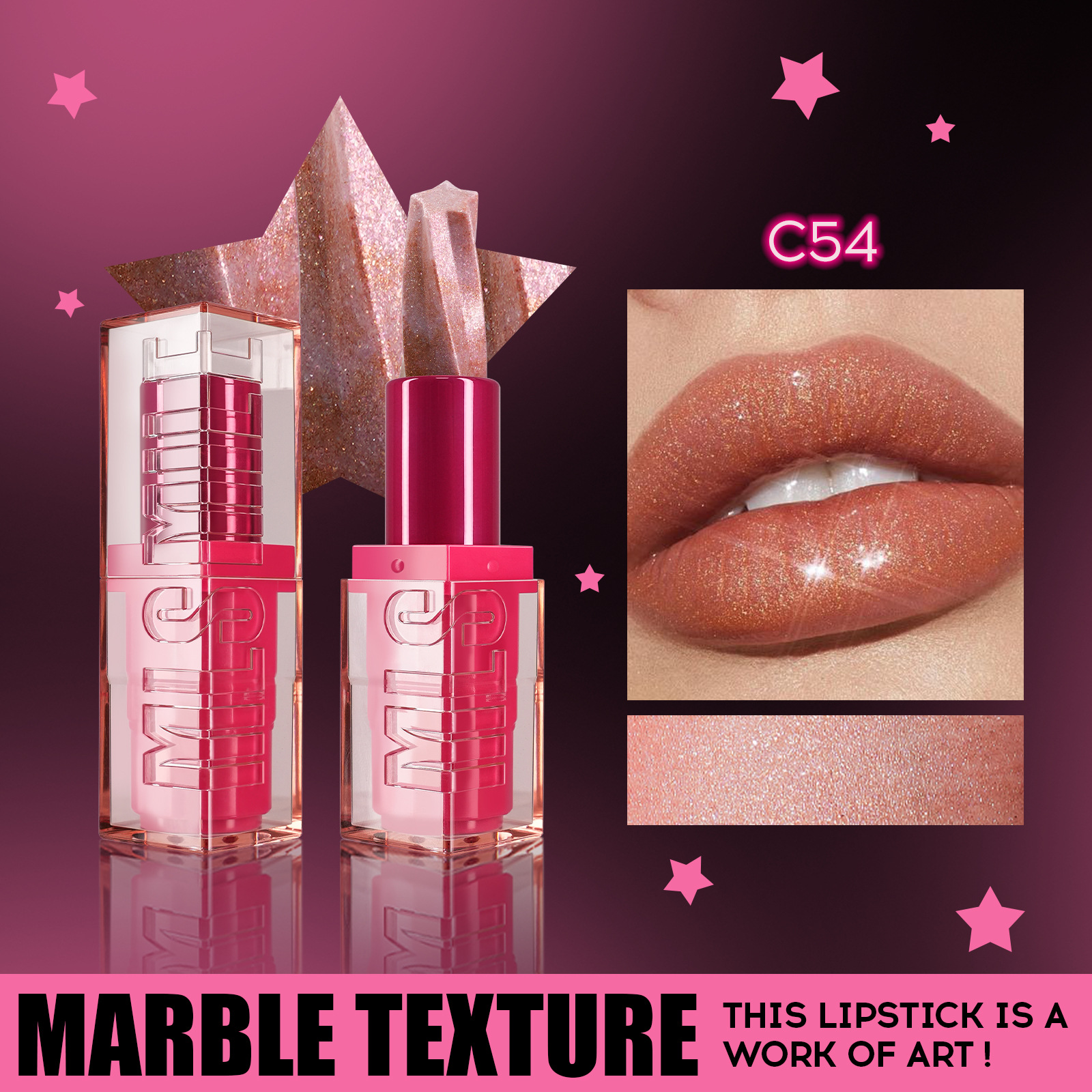 Four-color glittering five-pointed star spiral waterproof glitter cream luxurious lipstick, fashionable moisturizing and easy to apply lip gloss Application Scenario