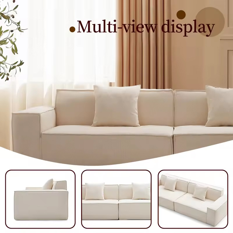 Vacuum-compressed rolled tofu block sofa, Italian-style living room small apartment straight row fabric sofa, cotton and linen fabric sofa