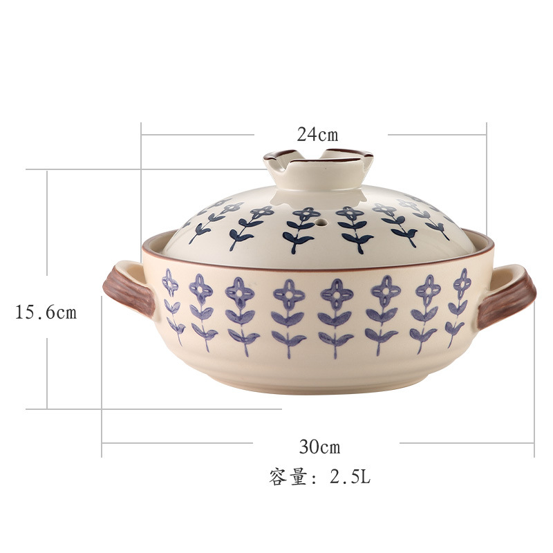 Wholesale of Japanese-style ceramic earthenware POTS, shallow simmering, retro style, hand-painted, heat-resistant household eggplant POTS and open flame frying pans Item Picture