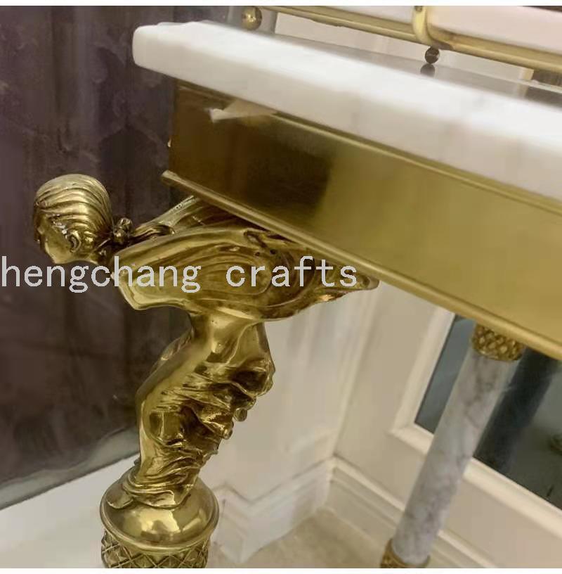 意大利轻奢复古优质铜汉白玉手绘陶瓷角小方桌小玄关细节图