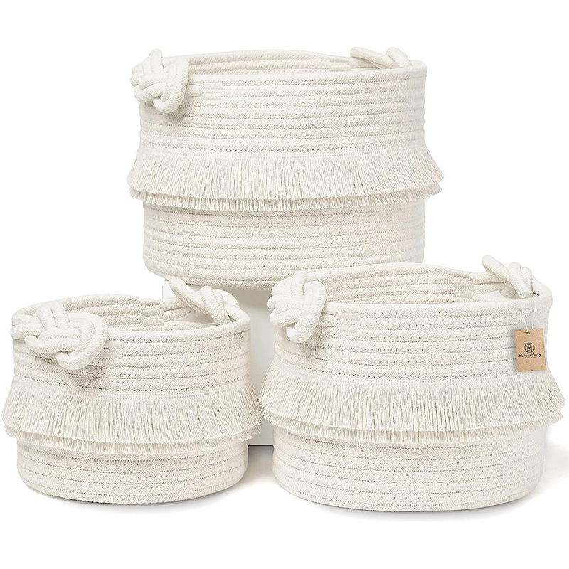 Cotton rope woven basket, small item storage basket, children's toys, needle and thread box, living room and study, sanitary napkin storage Application Scenario