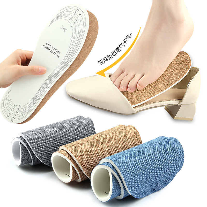 Linen latex insoles are unisex, soft, shock-absorbing, cool in summer and suitable for casual sports. The latex insoles can be cut Application Scenario