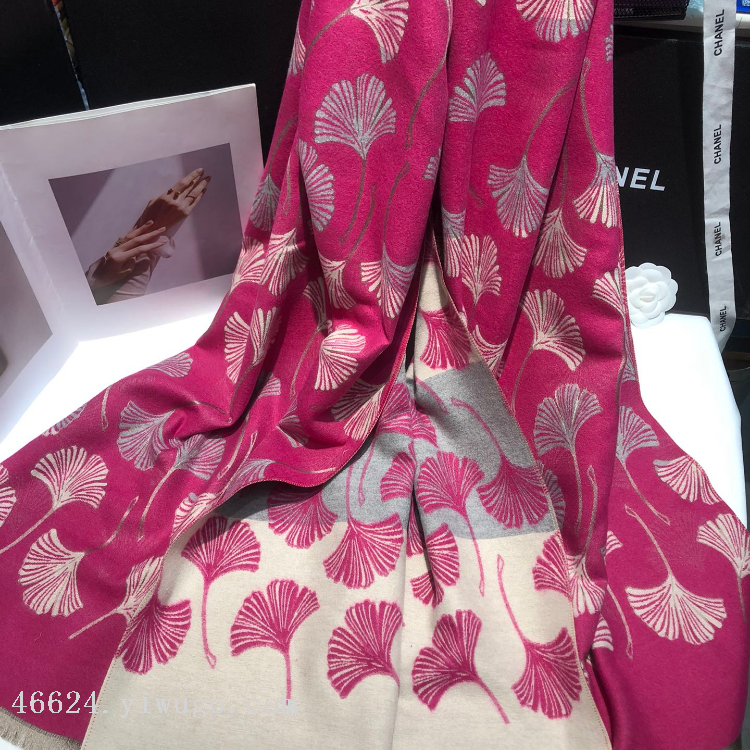 Cross-border scarf wholesale e-commerce live streaming supply chain supply 78 high-speed jacquard series, Ginkgo flower scarves in stock details Picture