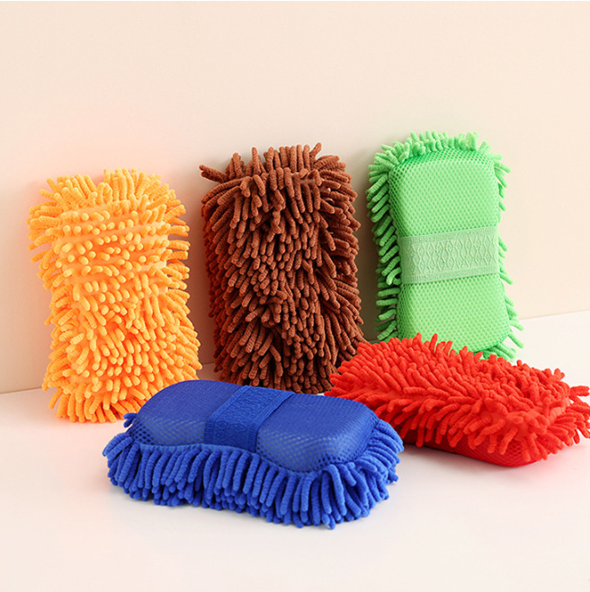 义乌YIWU汽车美容产品厂家批发雪尼尔海绵汽车内饰珊瑚虫擦车手套车用清洁洗车海绵