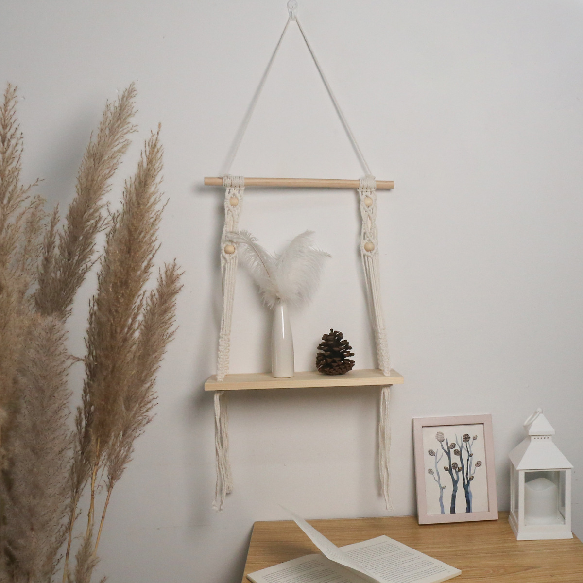 Nordic-style hand-woven storage racks for the living room and bedroom of homestays, cross-border best-selling wall-mounted storage details Picture