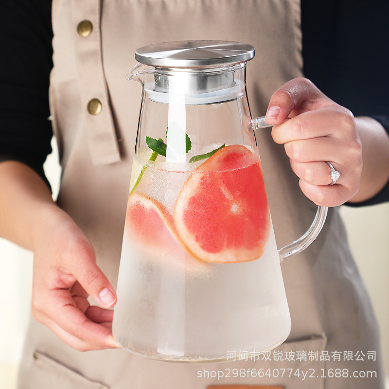 高硼硅玻璃冷水壶 不锈钢盖四季凉水壶 家用凉水杯果汁壶热水壶