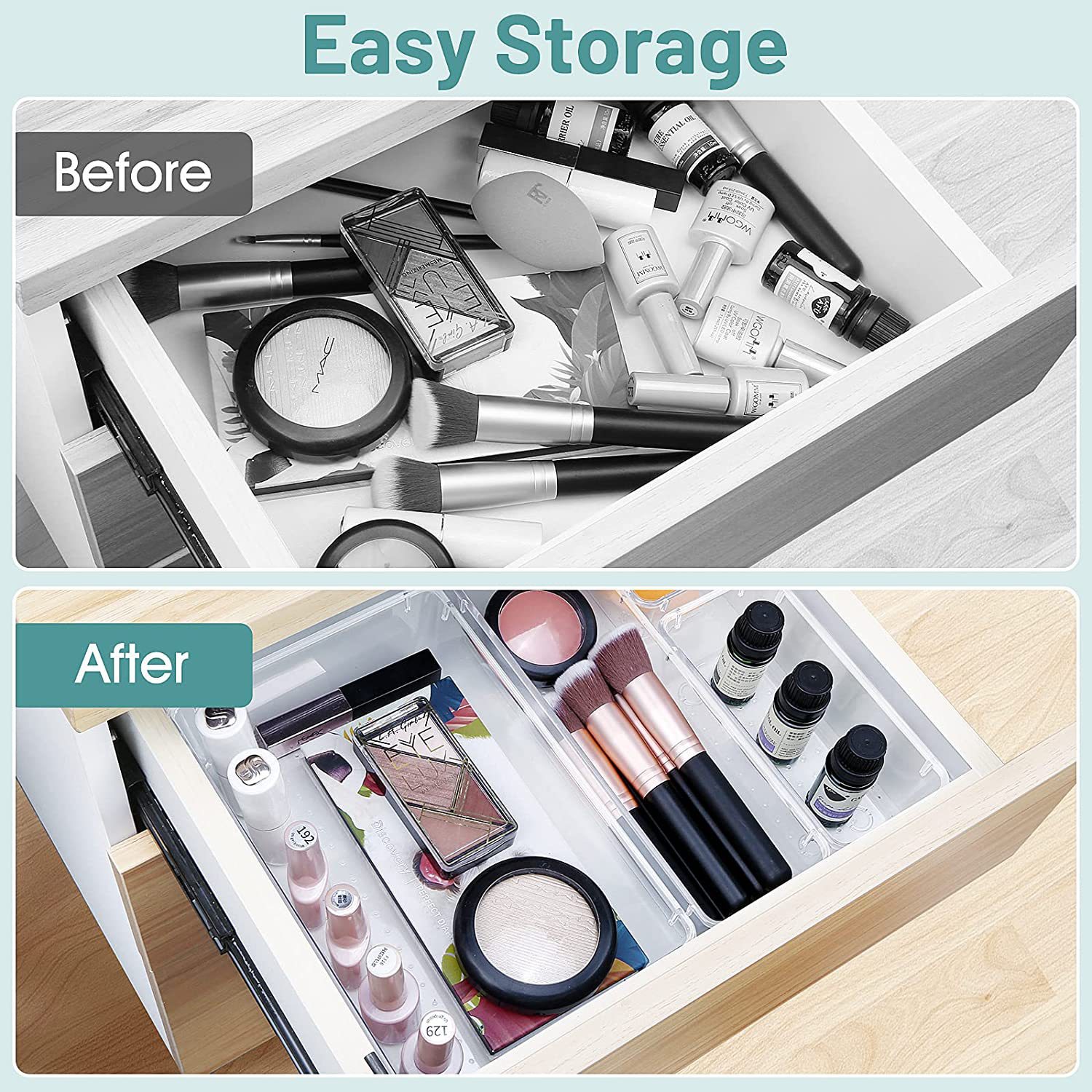 Cross-border drawer 25-piece transparent plastic desktop storage box, household cosmetics and sundries multi-functional set storage box details Picture