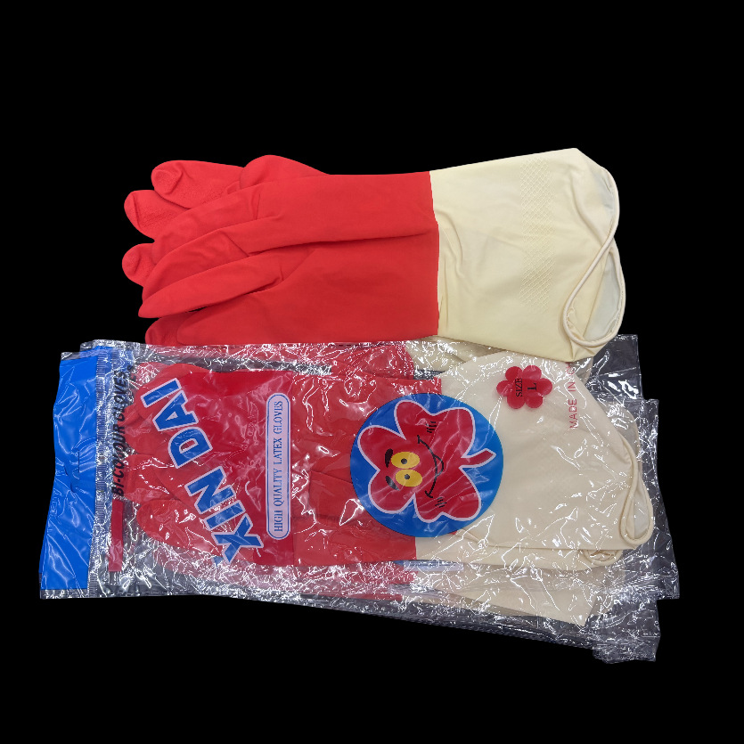 Latex waterproof gloves, two-color leather gloves, household cleaning and dishwashing gloves wholesale two-yuan store supply