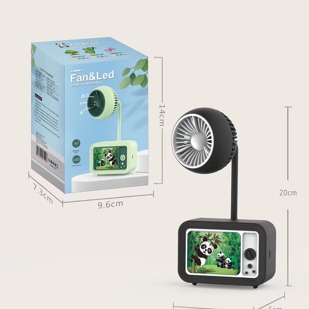 Light painting, small fan, TV shaped fan, 360-degree adjustable fan, two-speed adjustable learning fan ornament Specification image