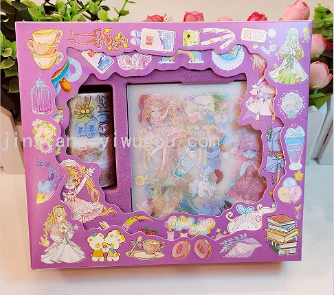 磨砂盒装手账胶带笔刀套装 盒装手帐贴 儿童卡通贴纸手帐贴纸白底实物图