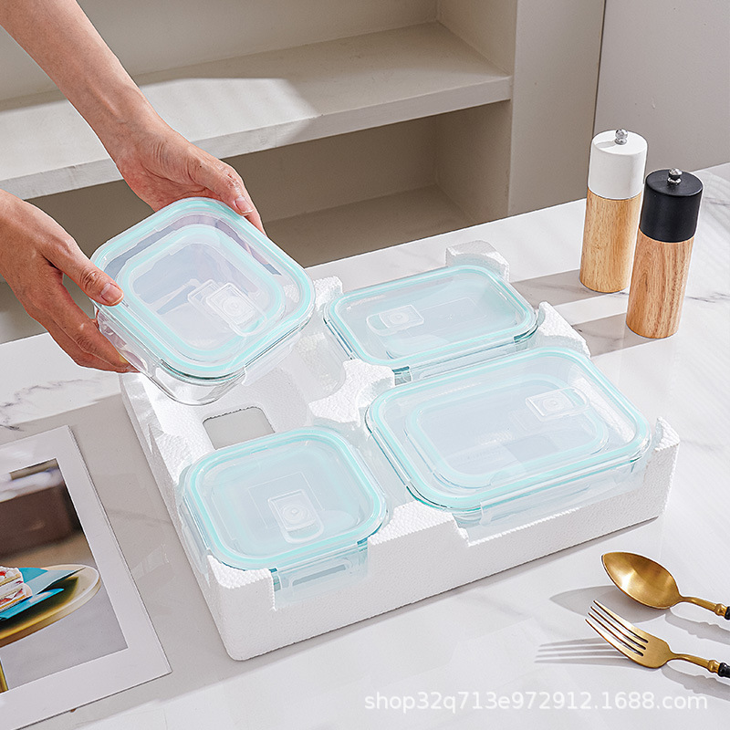 Cross-border exclusive high borosilicate glass lunch box, office worker's special lunch box, microwave safety preservation box set with label