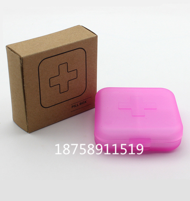 The new plastic medicine box is thickened, frosted, with a cross four-compartment layout. It is packaged in a kraft paper box and can be printed with a logo details Picture