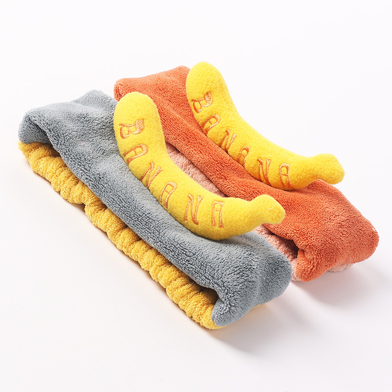 Cartoon fruit banana face wash makeup tie, coral fleece absorbent quick-drying elastic hair band Specification image
