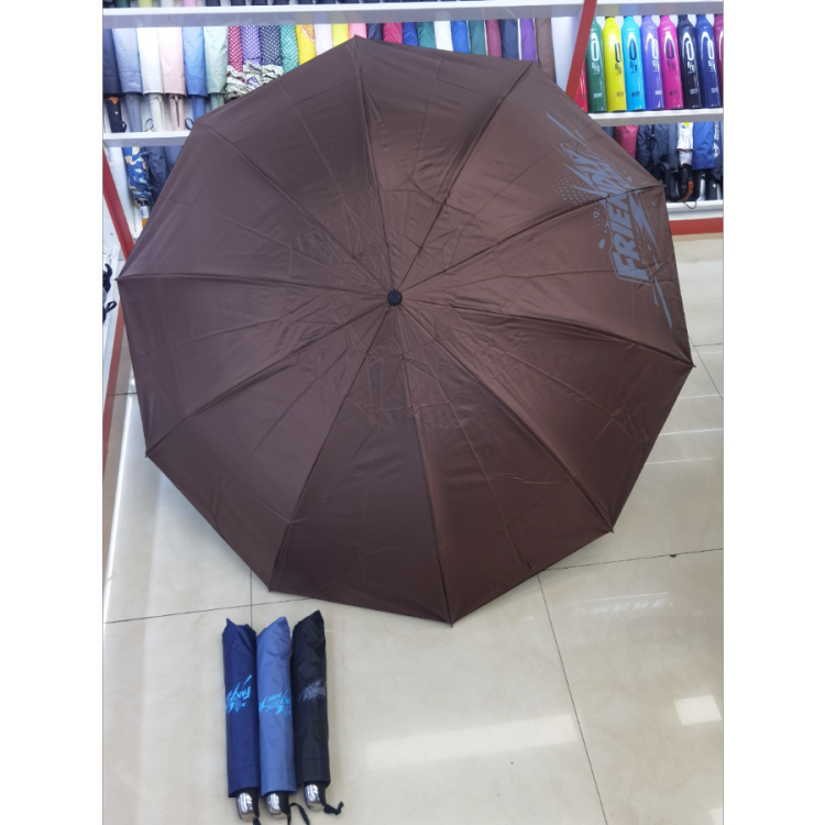 Three-fold 10-bone black plastic umbrella with enlarged and thickened English letters, sun protection and UV protection, suitable for both sunny and rainy days Specification image