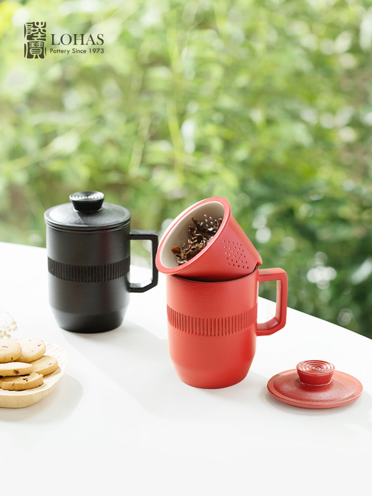 Lubao Ceramic tea cups, men's office tea brewing cups, ideal lid cups, tea-water separation drinking cups, large-capacity water cups details Picture