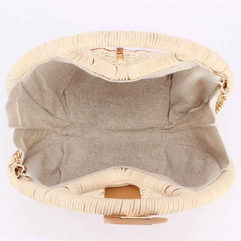 Japanese and Korean shell beach women's straw woven bag, small chanel-style crossbody and hand-carry dual-purpose casual woven bag, vacation picnic small bag Specification image