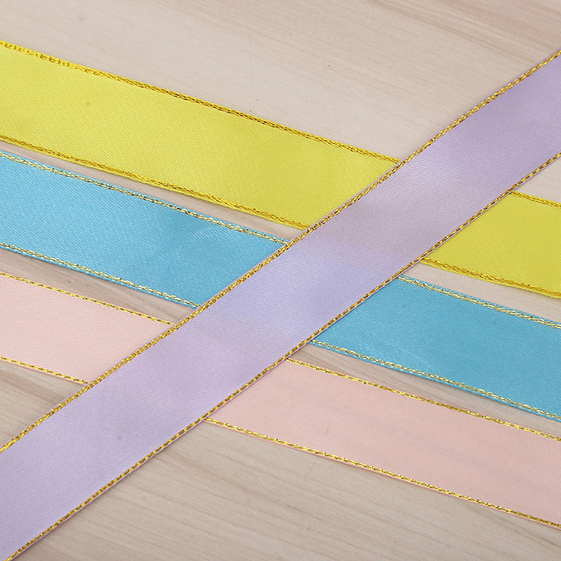 Multi-specification gold-edge polyester ribbons, cake box ribbons, gift flower packaging straps, diy decorative webbing ribbons, satin ribbons Specification image
