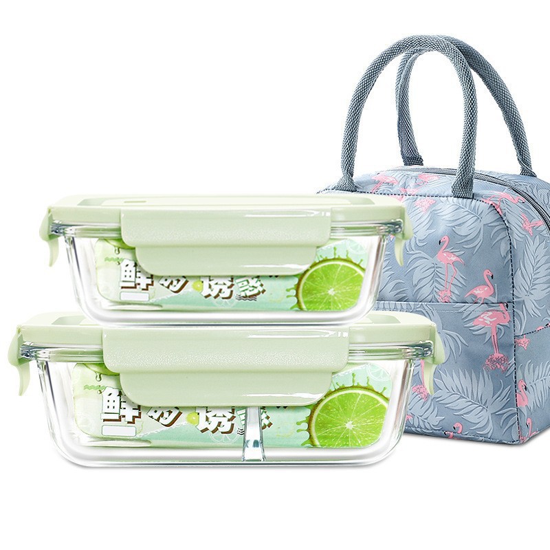 烤箱微波炉可加热保鲜盒高硼硅玻璃饭盒学生长方形带饭便当盒餐盒白底实物图