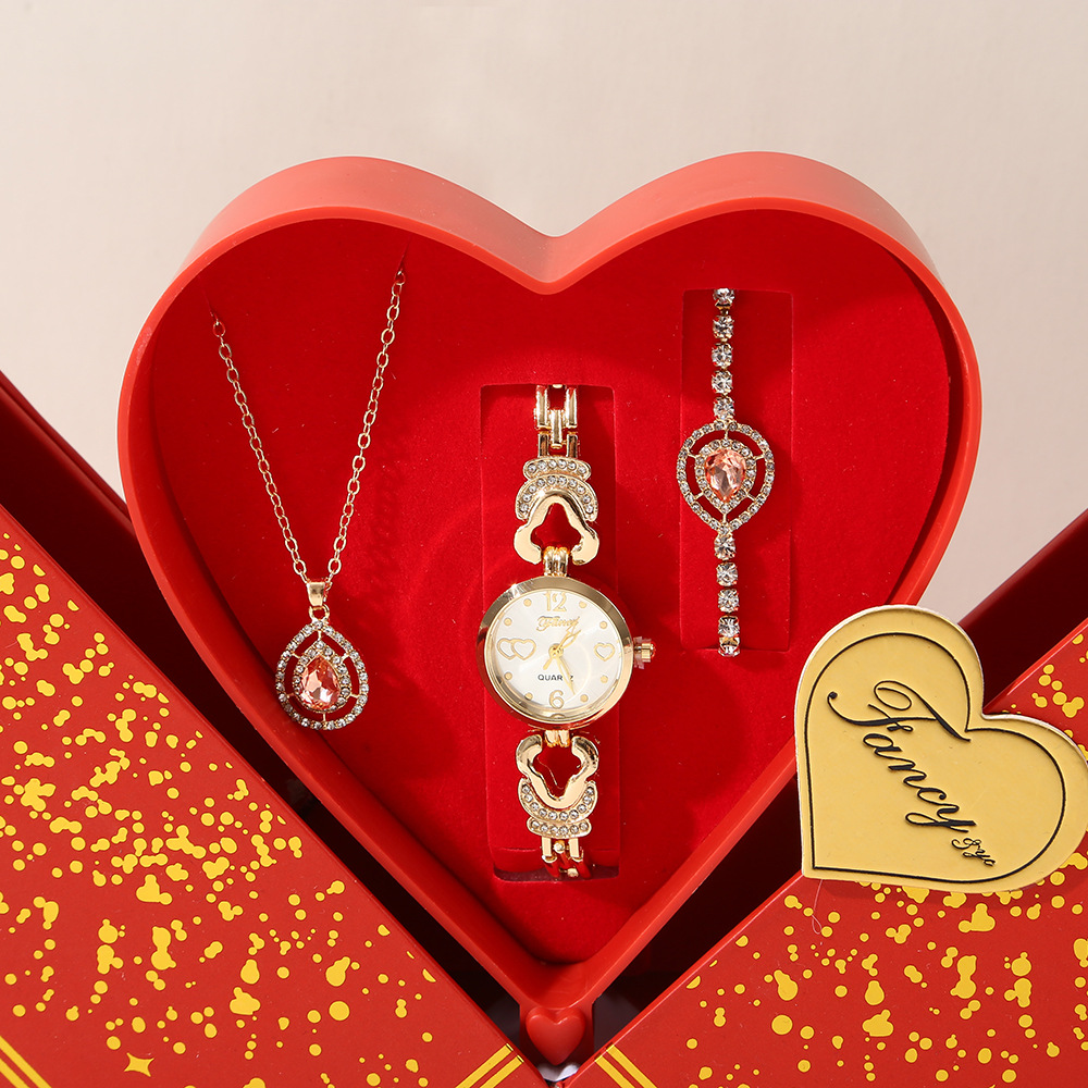 Teachers' Day, Qixi Festival and Valentine's Day gift set: Fashionable and light luxury jewelry set, heart-shaped metal watch bracelet gift box Specification image