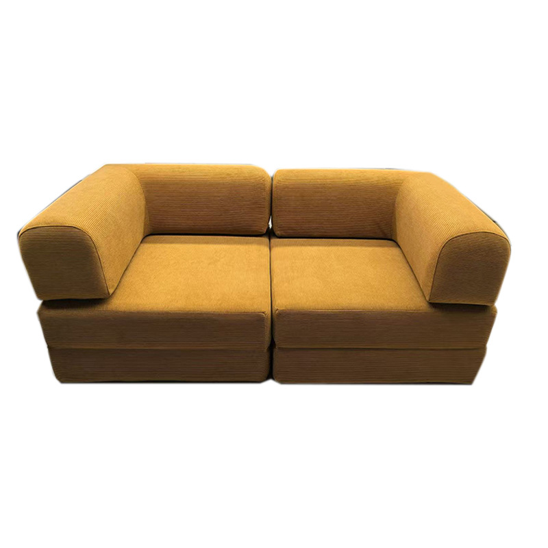 Vacuum compression sofa, Teddy folding sofa, small living room, three-person, French retro fabric straight row modular sand