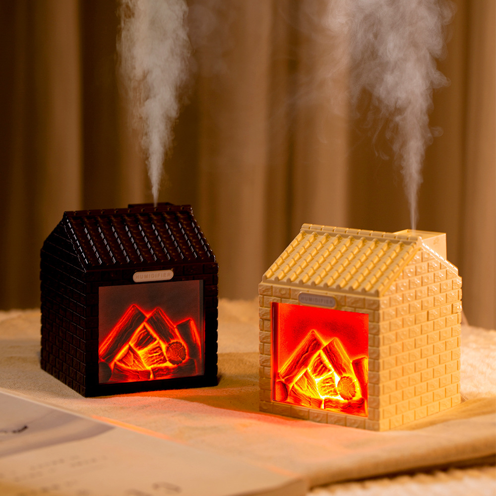 Charcoal house humidificador USB emulación fuego de carbón de dos niveles nebulizador de escritorio chimenea creativa led atmósfera luz aromaterapia humidificador details Picture