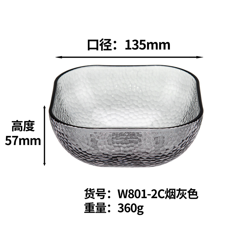 Japanese-style golden-edge hammer-patterned glass bowls, fruit plates, vegetable salad plates, Nordic-style home creative and popular dessert bowls Item Picture