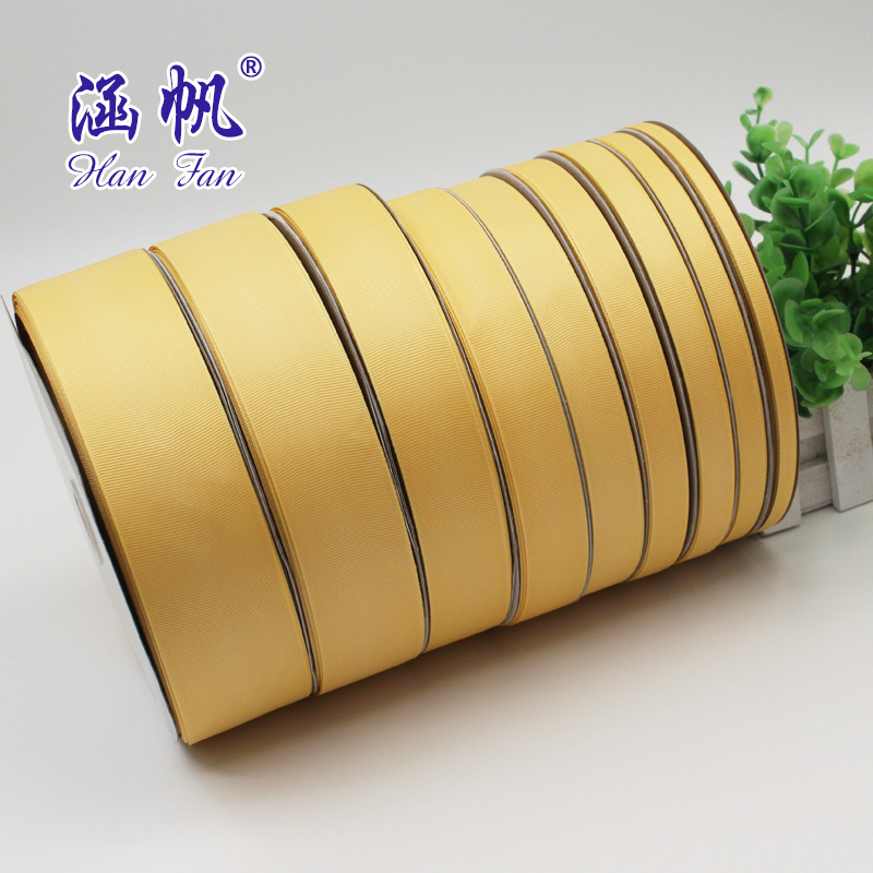 Light yellow threaded webbing gift decoration supply champagne-colored polyester ribbed ribbon 25mm color ribbon