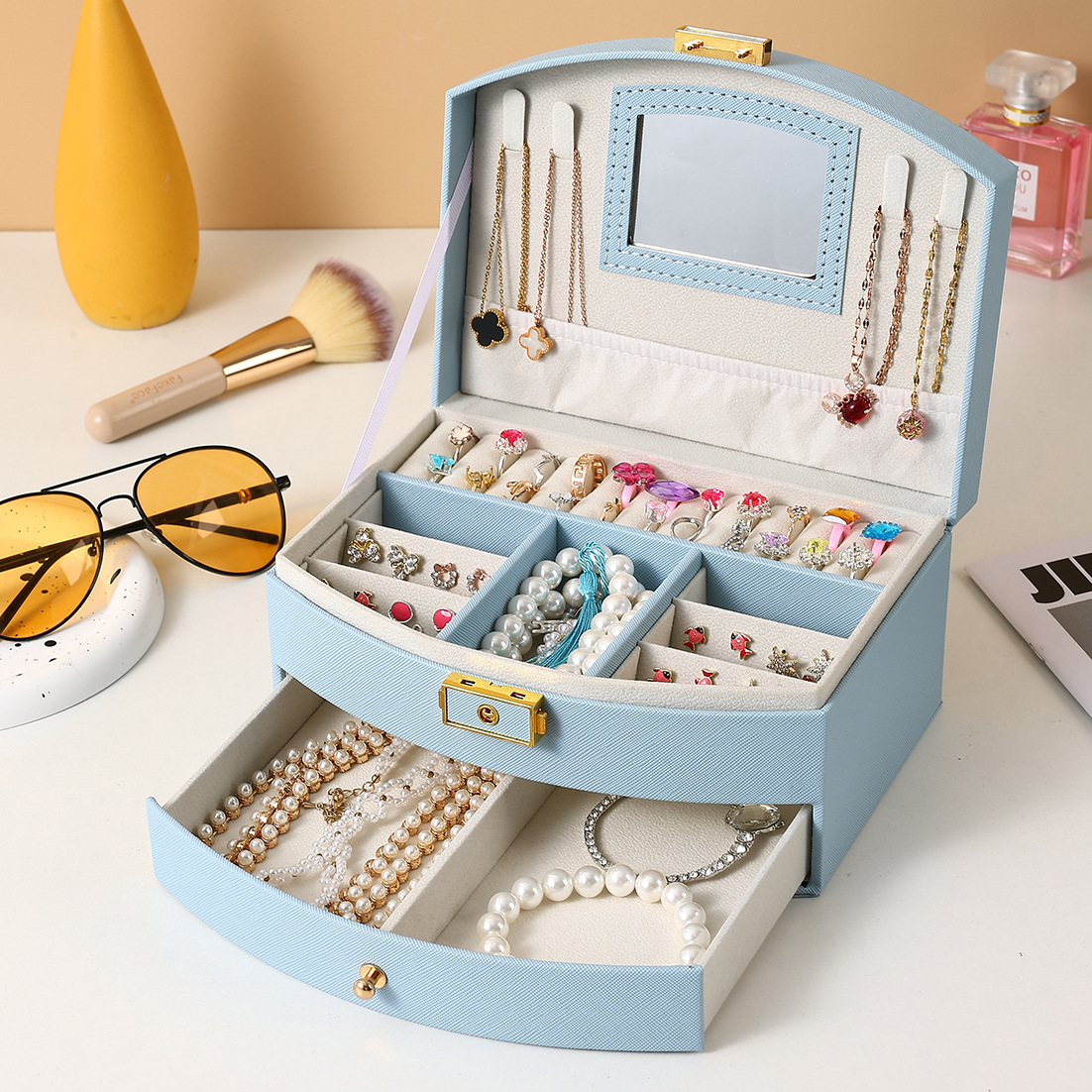 首饰盒/绒布收纳盒/首饰盒绒布/首饰塑料盒/耳环盒细节图