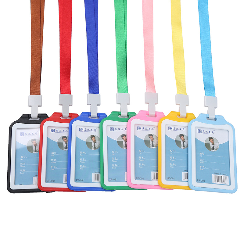 Yellow lanyard work ID card holder, easy-pull buckle tag rope, ID door card holder Item Picture