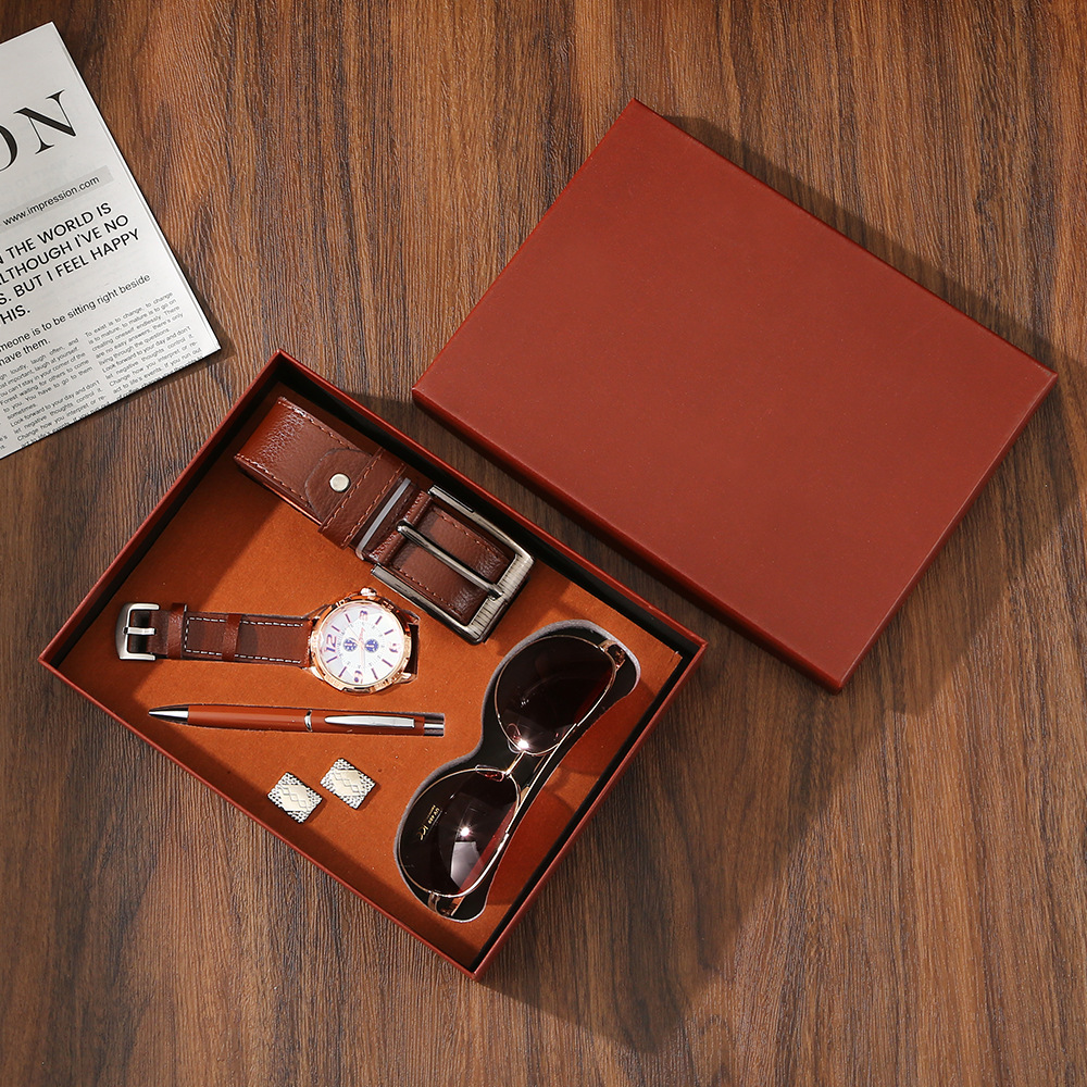 Cross-border men's exquisite business gift set for your boyfriend Valentine's Day gift: Watch, belt, sunglasses set in stock Specification image