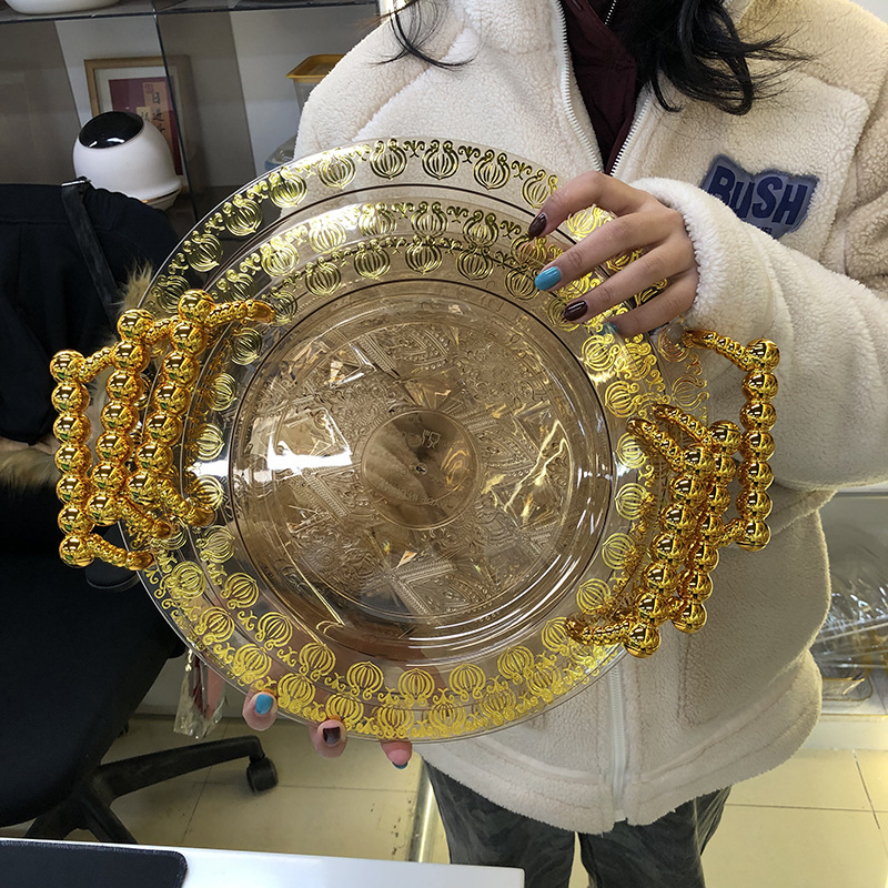 Round fruit plate, tea plate, set tray, dried fruit candy plate, tableware, plastic PET, living room, household, foreign trade, cross-border details Picture