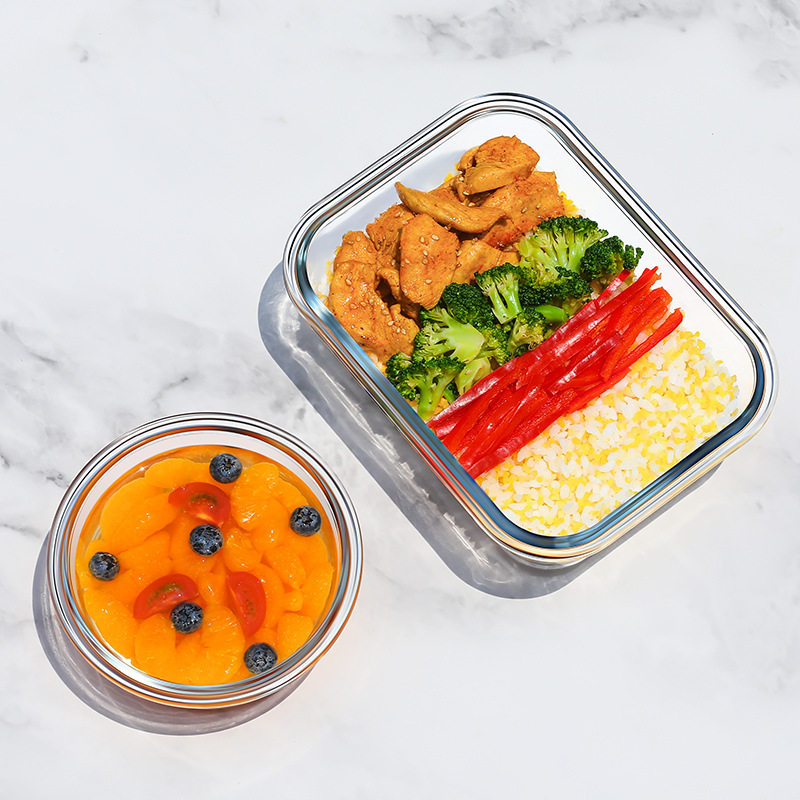Glass lunch box, lunch box, office worker food storage box, microwave-safe bowl with lid set, sealed bowl, lunch box partition