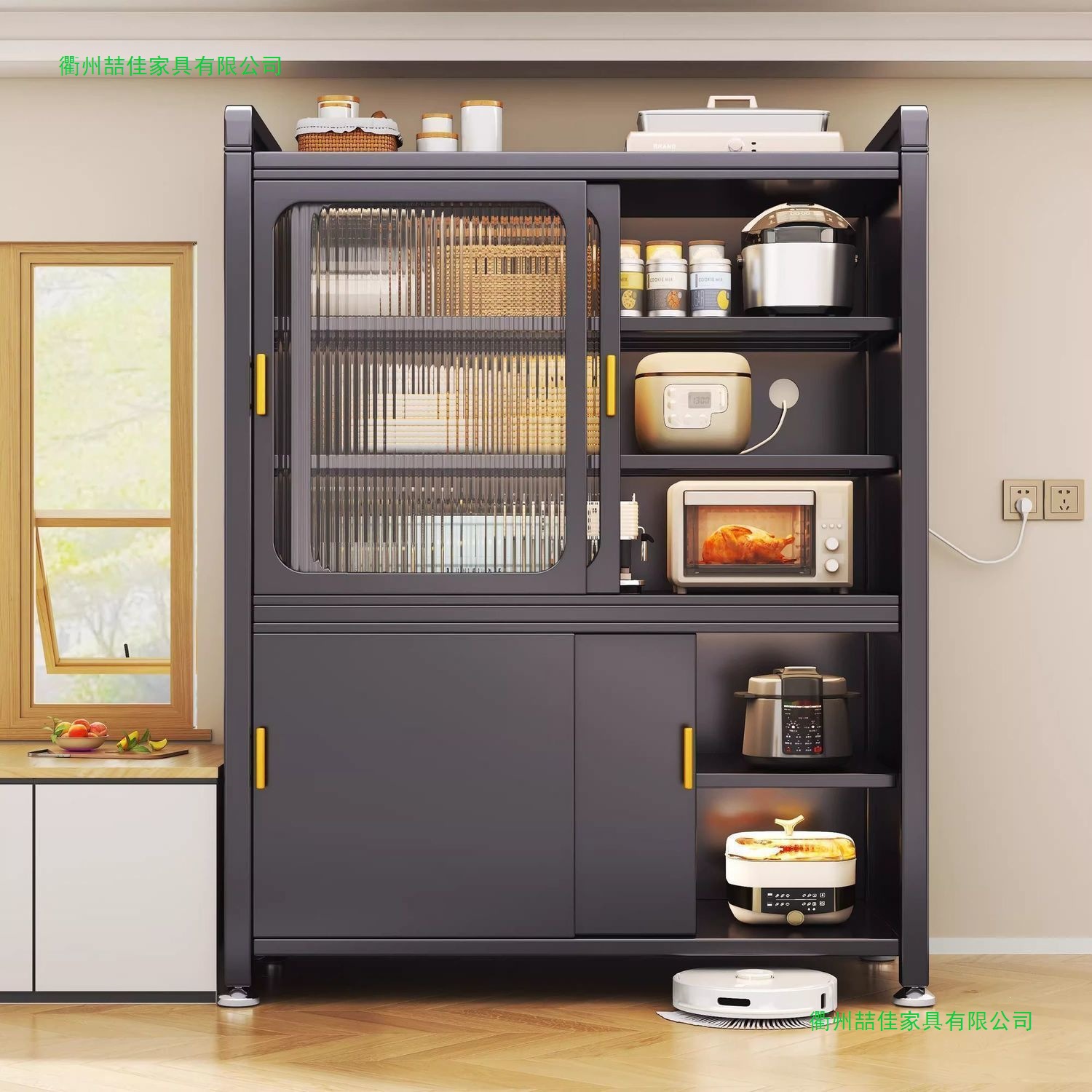 Kitchen shelves, multi-functional multi-layer floor-standing cabinets, sliding door sideboards, household cookware, bowls and plates storage cabinets Specification image