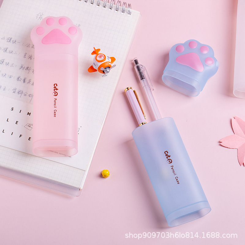 Tian Gao Factory wholesale popular cat-paw stationery boxes, student large-capacity pencil cases, high appearance level and cute PP pen holders details Picture