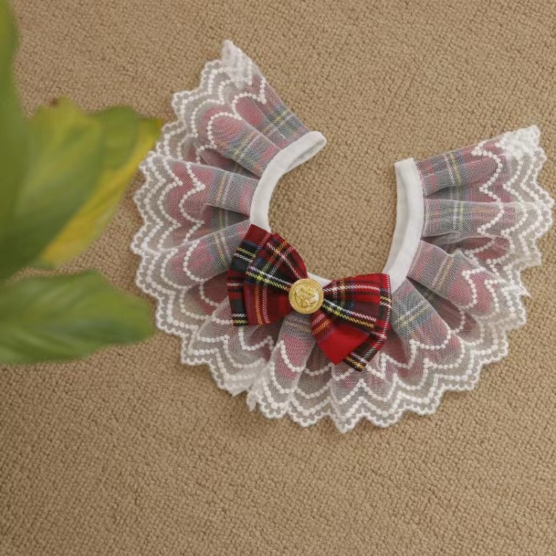 宠物口水巾猫咪蕾丝蝴蝶结项圈JK学院风可爱围脖狗狗宠物围兜批发