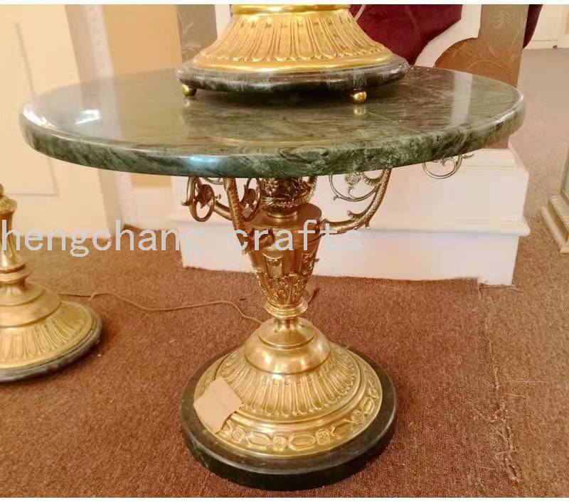 意大利巴洛克黄铜雕刻镶嵌热销墨绿色家具大理石休闲桌奢华