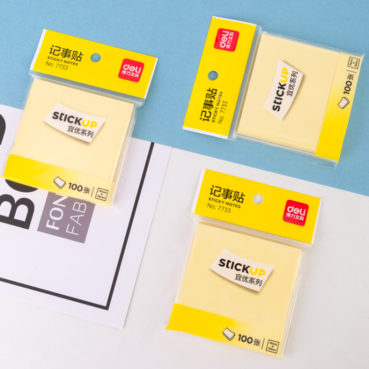 (100 pieces per bag) Deli Office Student Stationery 76*76mm light yellow Yiyou Note-taking stickers Specification image